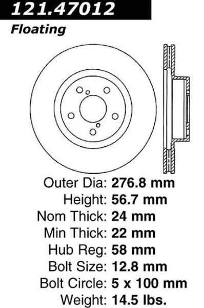 CENTRIC 00-05 LEGACY / 7/98-08 IMPREZA FRONT ROTOR, 121.47012 - eliteracefab.com