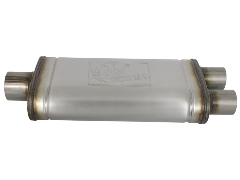 aFe MACHForce XP SS Muffler 3in Center Inlet / 2.5in Dual Outlets 18in L x 9in W x4in H Body aFe