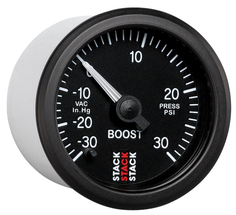 Autometer Stack 52mm -30INHG to +30 PSI (Incl T-Fitting) Pro Stepper Motor Boost Press Gauge - Black ST3312
