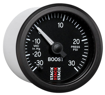 Autometer Stack 52mm -30INHG to +30 PSI (Incl T-Fitting) Pro Stepper Motor Boost Press Gauge - Black ST3312