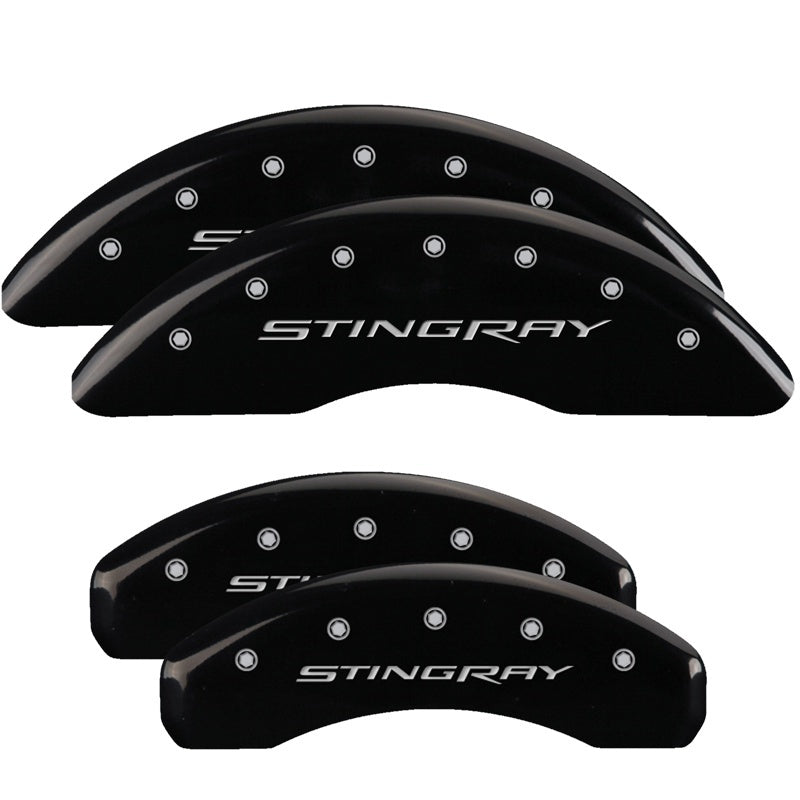 MGP 4 Caliper Covers Engraved Front & Rear Stingray Black finish silver ch MGP