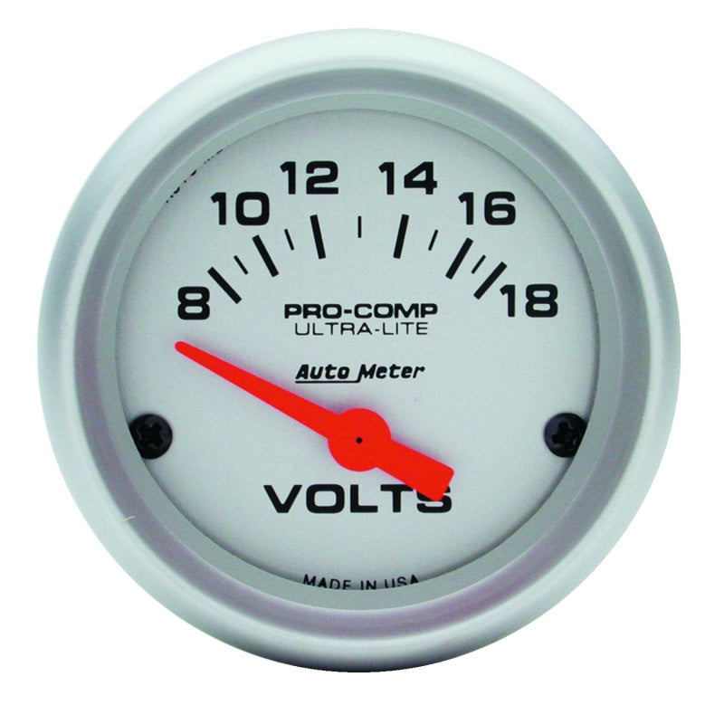 AutoMeter GAUGE; VOLTMETER; 2 1/16in.; 18V; ELEC; ULTRA-LITE - eliteracefab.com