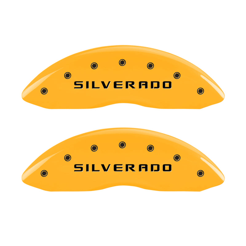 MGP 4 Caliper Covers Engraved Front & Rear Silverado Yellow Finish Blk Char 04 Chevy Avalanche 1500 MGP