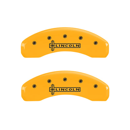 MGP 4 Caliper Covers Engraved Front & Rear Lincoln Yellow Finish Black Char 2003 Lincoln Town Car MGP