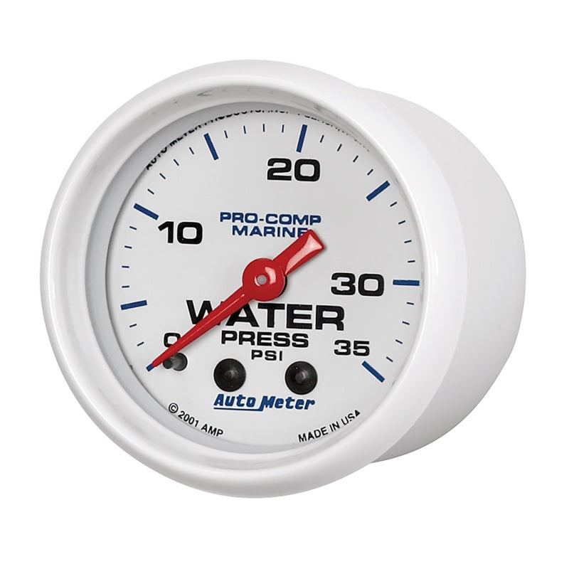 Autometer Marine White 2-1/16in 35 PSI Mechanical Water Pressure Gauge 200772