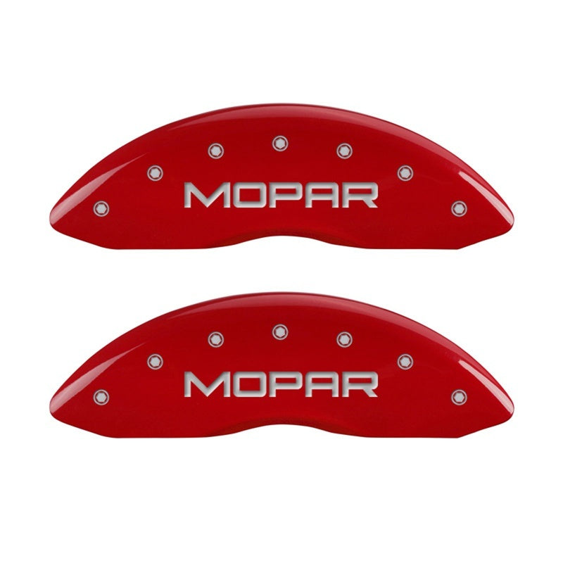 MGP Front set 2 Caliper Covers Engraved Front MOPAR Red finish silver ch MGP