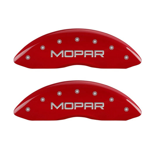 MGP Front set 2 Caliper Covers Engraved Front MOPAR Red finish silver ch MGP