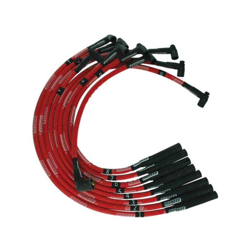 Moroso SB Chrysler Mopar 273/318/340/360 Str Plug Boots HEI Sleeved Ultra Spark Plug Wire Set - Red