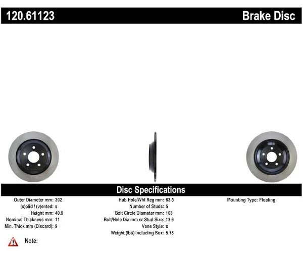 CENTRIC 16 FORD FOCUS RS REAR PREMIUM HIGH-CARBON ROTOR, 120.61123 - eliteracefab.com