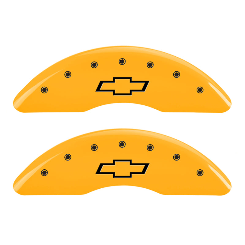 MGP 4 Caliper Covers Engraved Front & Rear Bowtie Yellow finish black ch MGP