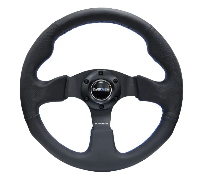 NRG Reinforced Steering Wheel (320mm) Black Leather w/Blue Stitching - eliteracefab.com