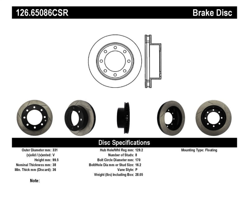 STOPTECH POWER SLOT 00-05 FORD EXCURSION / 99-04 F250/F350 FRONT RIGHT SLOTTED CRYO BRAKE ROTOR, 126.65086CSR - eliteracefab.com