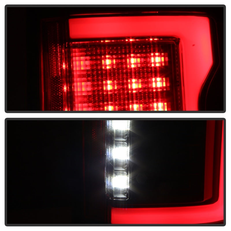 Spyder 15-18 Ford F-150 Light Bar LED Tail Lights (w/Blind Spot) - Black (ALT-YD-FF15015BS-LBLED-BK) - eliteracefab.com