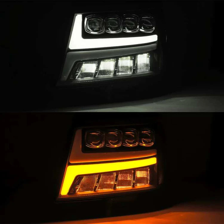 AlphaRex 07-13 Chevy Avalanche NOVA LED Proj Headlights Plank Style Gloss Black w/Activ Light/DRL - eliteracefab.com