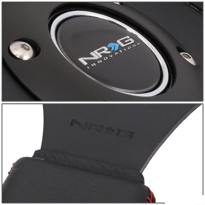 NRG Reinforced Sport Steering Wheel 320mm Dual Button Black Spoke Black Leather - eliteracefab.com