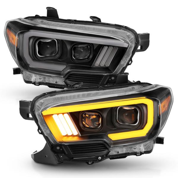 ANZO 2009-2020 Dodge Ram 1500 Full LED Square Projector Headlights w/ Chrome Housing Black Amber - eliteracefab.com