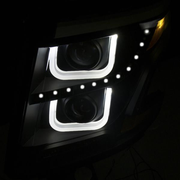 ANZO 2014-2021 Toyota Tundra LED Crystal Headlights w/ Switchback Chrome Housing w/ DRL - eliteracefab.com