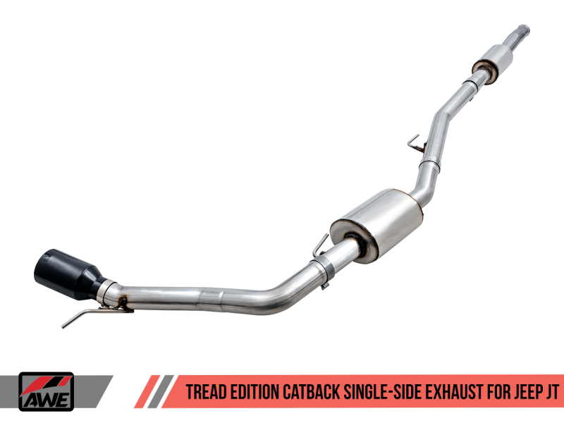 AWE Tuning 20-21 Jeep Gladiator JT 3.6L Tread Edition Cat-Back Single Side Exhaust - Diamond Blk Ti - eliteracefab.com