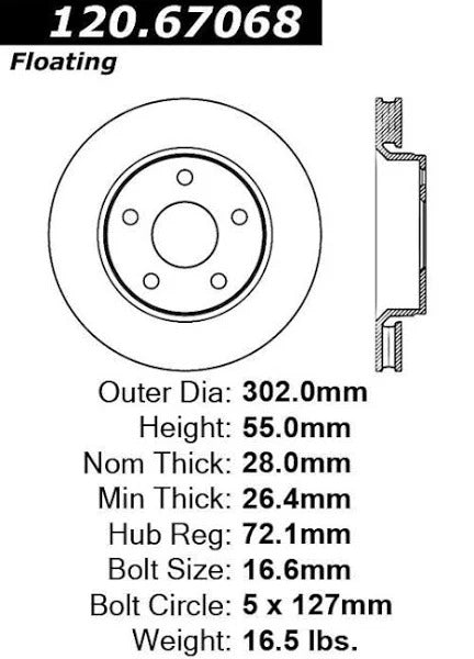 CENTRIC PERFORMANCE BRAKE ROTOR, 120.67068 - eliteracefab.com