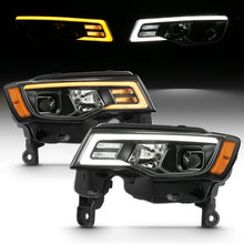 Load image into Gallery viewer, ANZO 2017-2018 Jeep Grand Cherokee Projector Headlights w/ Plank Style Switchback - Black w/ Amber - eliteracefab.com