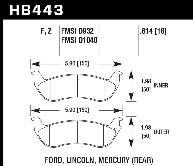 Hawk Performance DTC-30 Rear Brake Pads - HB443W.614 Hawk Performance
