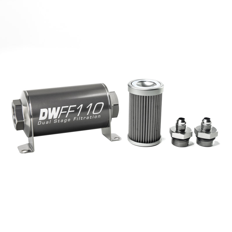 DeatschWerks Stainless Steel 6AN 40 Micron Universal Inline Fuel Filter Housing Kit (110mm) - eliteracefab.com