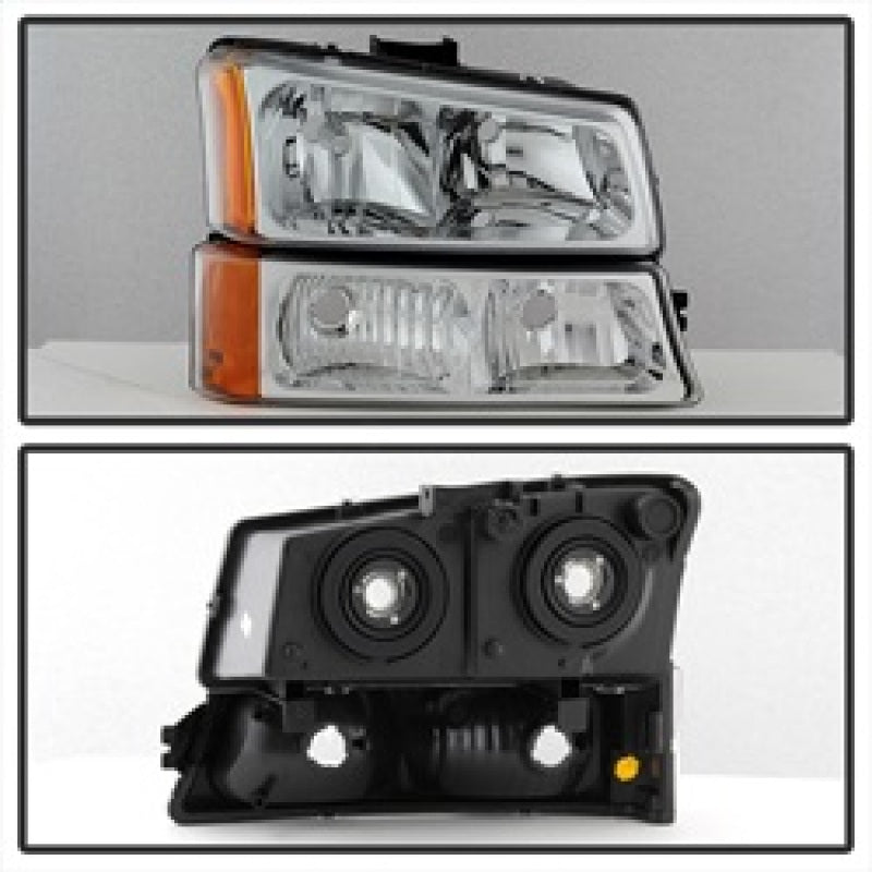 Xtune Chevy Silverado 2500HD 03-06 Crystal Headlights w/ Bumper Lights Chrome HD-JH-CSIL03-AM-C-SET - eliteracefab.com