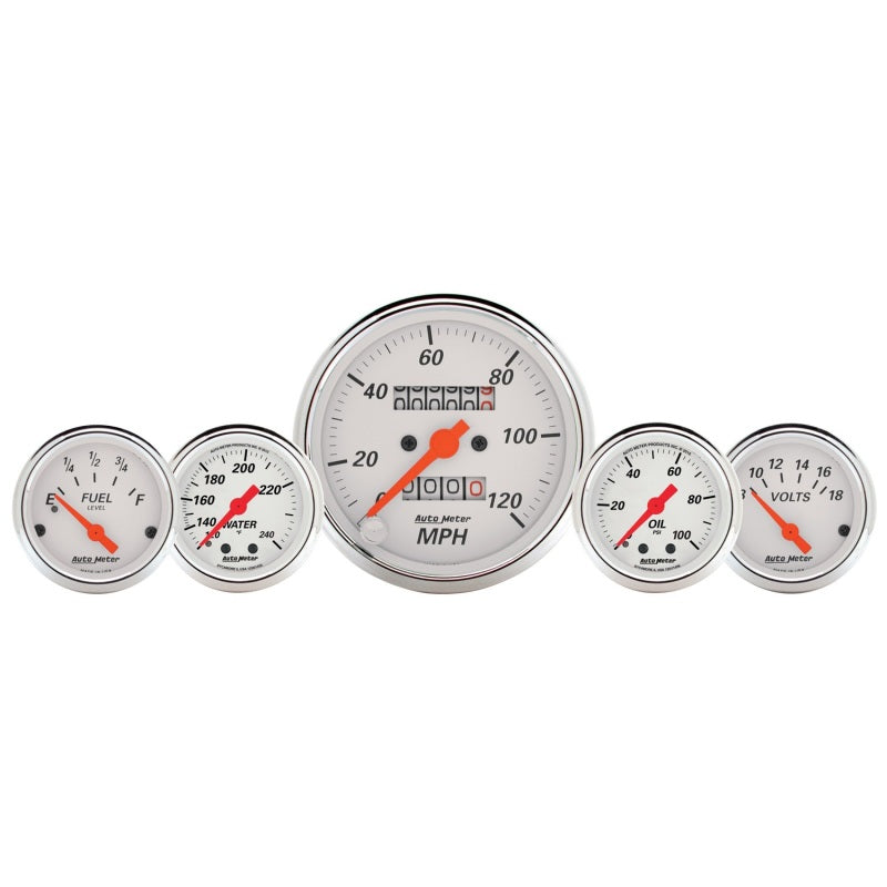 AutoMeter Gauge Kit 5 Pc. 3-1/8in. & 2-1/16in. Mech. Speedo. Wtmp & Oilp Arctic Wht 1311