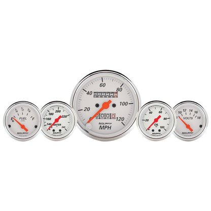 AutoMeter Gauge Kit 5 Pc. 3-1/8in. & 2-1/16in. Mech. Speedo. Wtmp & Oilp Arctic Wht 1311