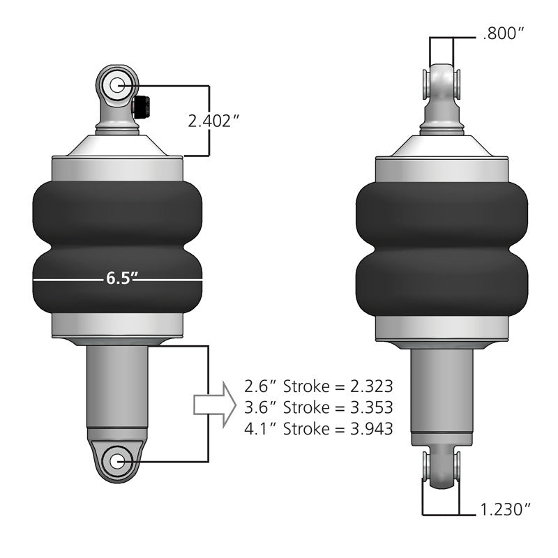 Ridetech HQ Series ShockWaves 3.2in Travel 6.5in dia Double Convoluted .625in Bearing/.625in Bearing