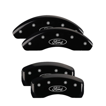MGP 4 Caliper Covers Engraved Front Mustang Engraved Rear Pony Black finish silver ch MGP