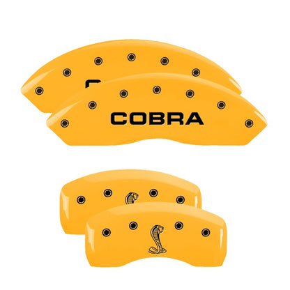 MGP 4 Caliper Covers Engraved Front Cobra Rear Snake Yellow Finish Black Char 2003 Ford Mustang MGP