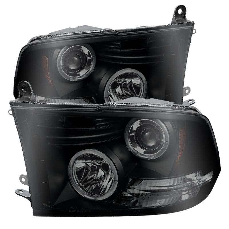 Spyder Dodge Ram 1500 09-14 Projector Headlights Halogen- LED Halo LED - Blk Smke PRO-YD-DR09-HL-BSM - eliteracefab.com