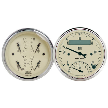 AutoMeter Gauge Kit 2 Pc. Quad & Tach/Speedo 3-3/8in. Antique Beige 1820