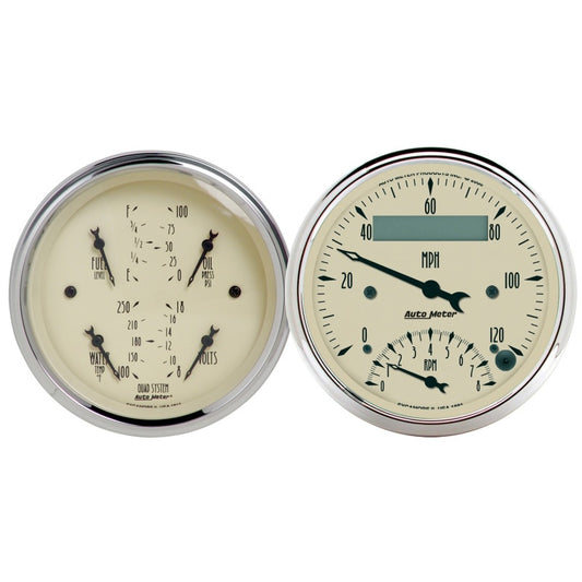 AutoMeter Gauge Kit 2 Pc. Quad & Tach/Speedo 3-3/8in. Antique Beige 1820