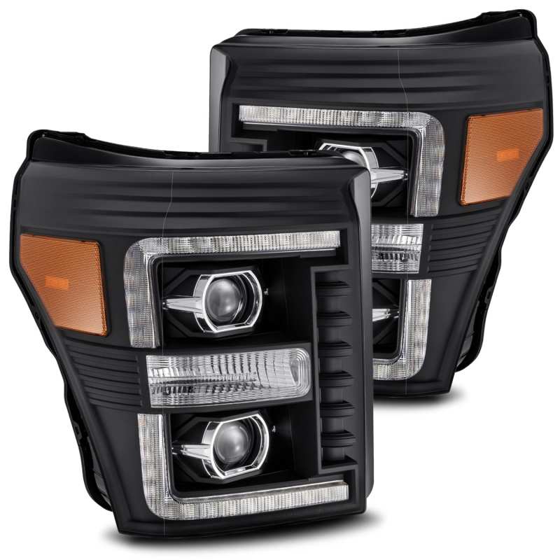 AlphaRex 11-16 Ford F-250 SD PRO-Series Projector Headlights Plank Style Design Black w/Seq Signal - eliteracefab.com