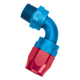 Russell Performance -12 AN Red/Blue 90 Deg Full Flow Swivel Pipe Thread Hose End (With 1/2in NPT)