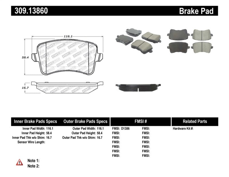 STOPTECH PERFORMANCE BRAKE PADS, 309.13860 - eliteracefab.com