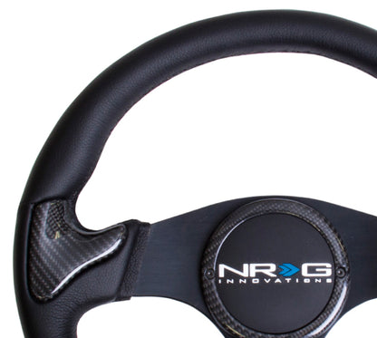 NRG Carbon Fiber Steering Wheel (350mm) Blk Frame Blk Stitching w/Rubber Cover Horn Button - ST-014CFBK