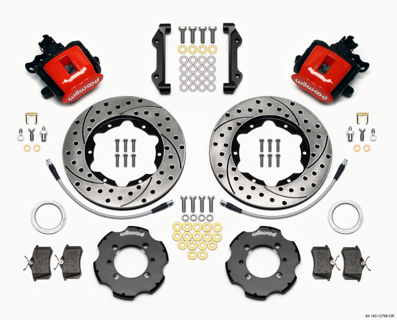 Wilwood Combination Parking Brake Rear Kit 11.00in Drilled Red 2012 Fiat 500 w/ Lines Wilwood