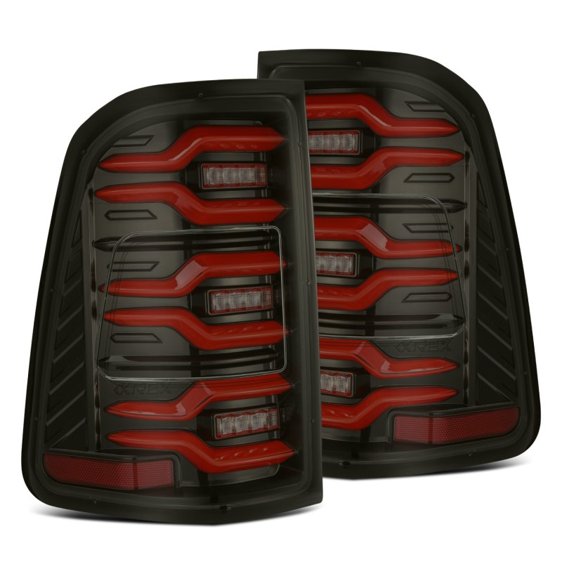 AlphaRex 19-21 Dodge Ram 1500 Luxx-Series LED Tail Lights Black/Red w/Activ Light/Seq Signal - eliteracefab.com