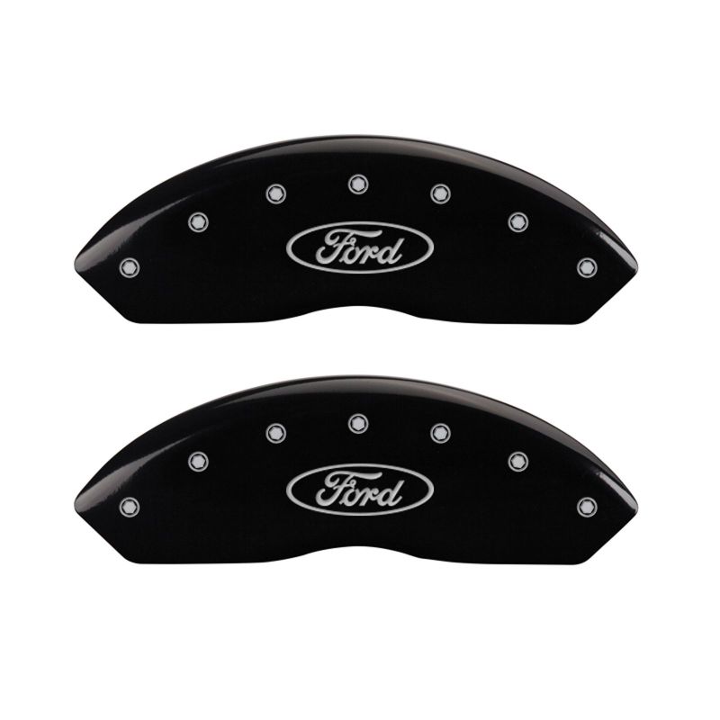 MGP 4 Caliper Covers Engraved Front & Rear Oval Logo/Ford Black Finish Silver Char 2017 Ford Fusion MGP