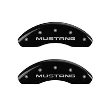 Load image into Gallery viewer, MGP 4 Caliper Covers Engraved Front Mustang Engraved Rear SN95/GT Black finish silver ch MGP