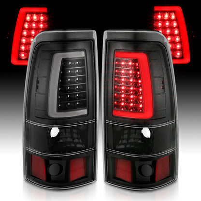 ANZO 1999-2002 Chevy Silverado 1500 LED Taillights Plank Style Black w/Clear Lens - eliteracefab.com