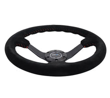 Load image into Gallery viewer, NRG Reinforced Steering Wheel (350mm / 3in. Deep) Blk Suede/Red BBall Stitch w/5mm Matte Blk Spokes - RST-036MB-S-RD