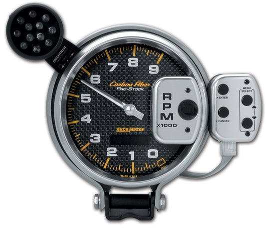 Autometer Tachometer 0-9000 RPM Carbon Fiber Pro-Stock Pedestal w/ Super Lite & Peak Mem 5in (127mm) 6835