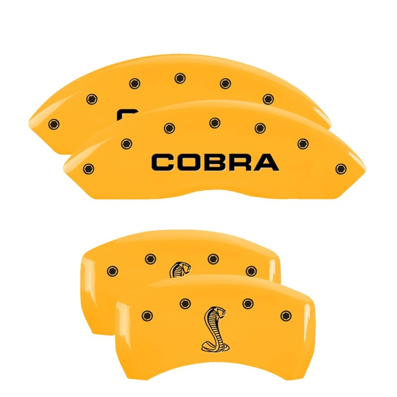 MGP 4 Caliper Covers Engraved Front Cobra Rear Snake Yellow Finish Black Char 2008 Ford Mustang MGP