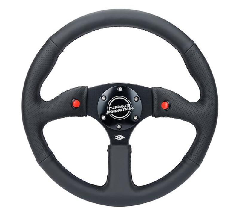 NRG Reinforced Steering Wheel (350mm/ 2.5in. Deep) Sport Leather Racing/ 4mm Matte Black Spoke - eliteracefab.com