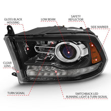 Load image into Gallery viewer, ANZO 2009-2018 Dodge Ram 1500 Projector Plank Style Switchback H.L Halo Black Amber (OE Style) - eliteracefab.com