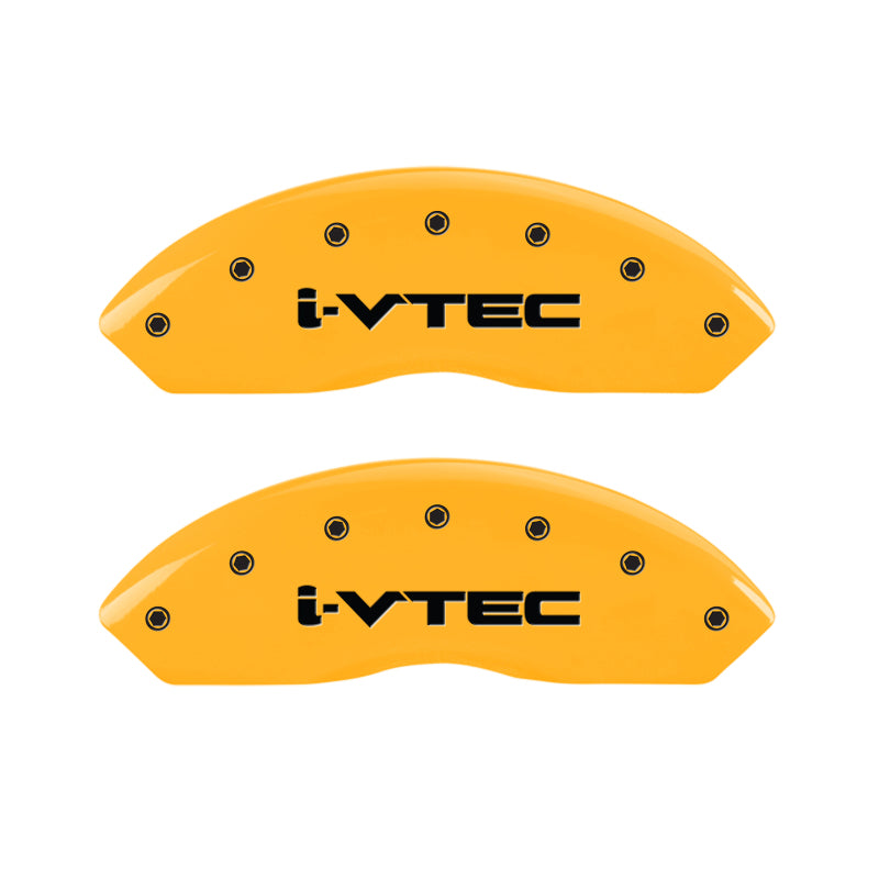 MGP 4 Caliper Covers Engraved Front & Rear I-Vtec Yellow Finish Black Char 2007 Honda Accord MGP